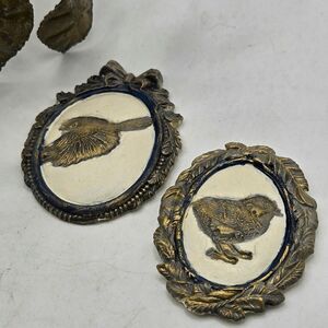 "5/$25" Set Of 2 Handmade Clay Ornate Gold Framed Bird Refrigerator Magnets